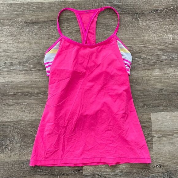 Lululemon Amped Tank Top Raspberry Glo Light Groovy Multi Stripe Cross - Picture 6 of 7